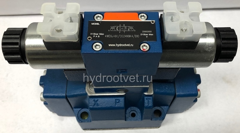 4WEH16J7X/6EG24N9ES2K4/B10 - Гидрораспределитель с электроуправлением Ду16 схема J (34), напряжение G24, каналы управления X и Y - внешние