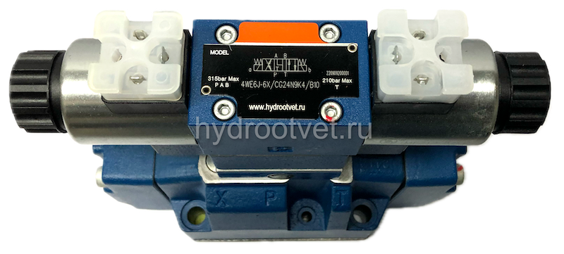 4WEH16J7X/6EG24N9ETS2K4/B10 - Гидрораспределитель с электроуправлением Ду16 схема J (34), напряжение G24, каналы управления ET - X и Y - внутренние