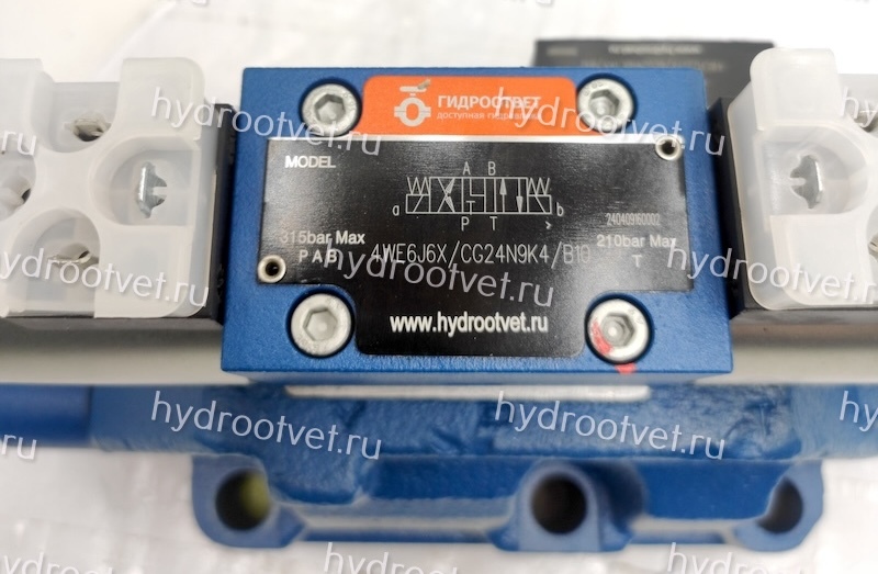 4WEH22J7X/6EG24N9ETK4/B10 - Гидрораспределитель с электроуправлением Ду25 схема J (34), напряжение G24, каналы управления ET - X и Y - внутренние