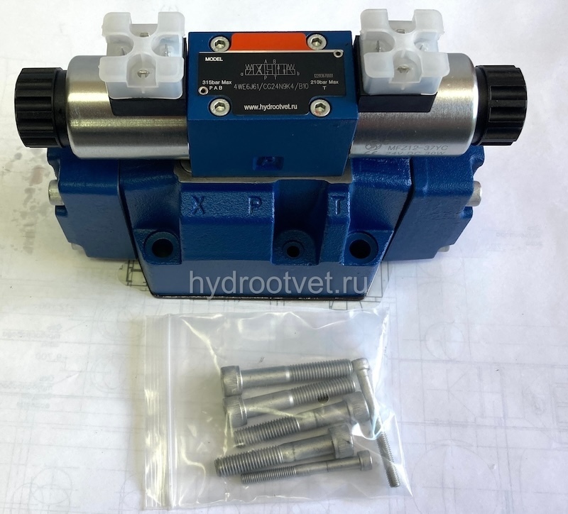 4WEH16E7X/6EG24N9ETK4/B10 - Гидрораспределитель с электроуправлением Ду16 схема E (44), напряжение G24, каналы управления ET - X и Y - внутренние