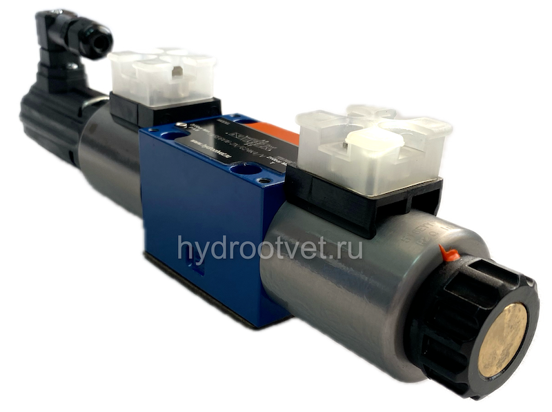 4WRE6V32-2X/G24K4/V - Пропорциональный распределитель с обратной связью по положению золотника без встроенной электроники Ду6, номинальный расход 32 л/мин, схема V