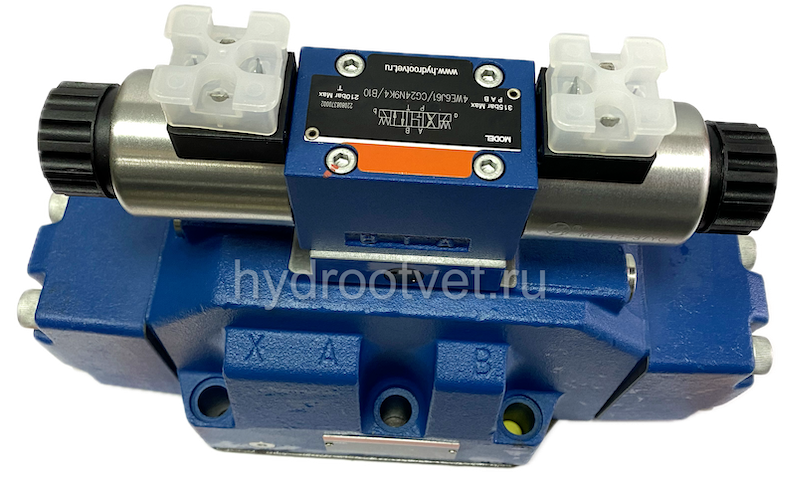 H-4WEH25HD6X/OF6EW230N9ETK4/B10D3 - Гидрораспределитель с электроуправлением Ду25 схема D (574А/ОФ), напряжение W230, каналы управления ET - X и Y - внутренние