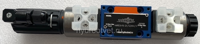 4WRE6V08-2X/G24K4/V - Пропорциональный распределитель с обратной связью по положению золотника без встроенной электроники Ду6, номинальный расход 8 л/мин, схема V