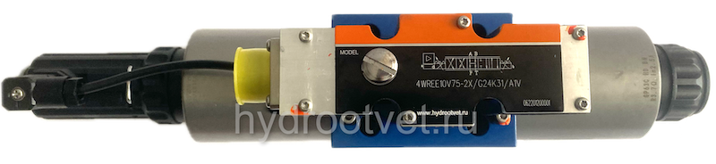 4WREE10W50-2X/G24K31/A1V - Пропорциональный распределитель с обратной связью по положению золотника со встроенным усилителем Ду10, A1 = ±10 В, номинальный расход 50 л/мин, схема W