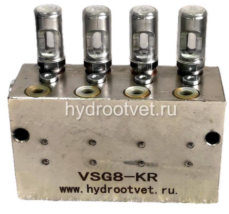 VS-62-1 - Питатель для двухлинейных систем смазки с рабочим давлением 200 бар, количество выходов 1, максимальная доза 28 мл/цикл, с регулятором и индикатором