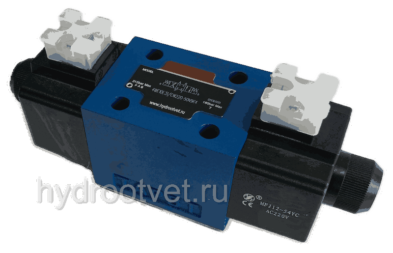 4WE10E31/CW220-50N9K4 - Гидрораспределитель золотниковый Ду 10 с электроуправлением W230, схема E (44), возврат - пружинный
