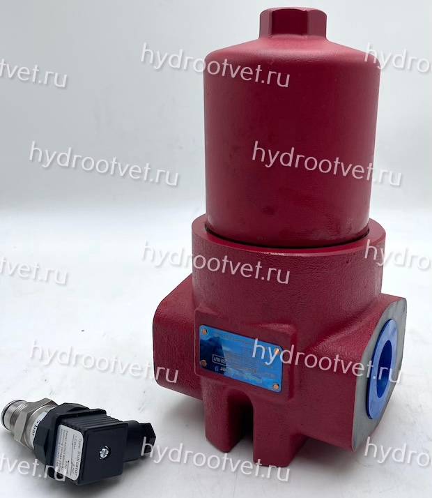 WKDFBN/HC140G10C1.1 - Напорный фильтр гидравлический одинарный модели DF тонкость фильтрации 10 мкм, типоразмер 140, вид присоединения: резьба G3/4, материал корпуса - чугун, рабочее давление до 420 бар, электрический индикатор загрязнения
