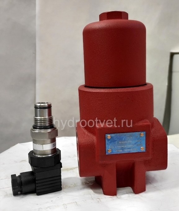 WKDFBN/HC500F10C1.1 - Напорный фильтр гидравлический одинарный модели DF тонкость фильтрации 10 мкм, типоразмер 500, вид присоединения: фланец SAE 2'' (DN50), материал корпуса - чугун, рабочее давление до 420 бар, электрический индикатор загрязнения