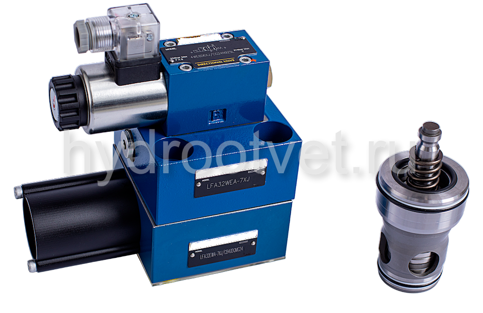 LFA32EWA-7X/CA20DQMG24 - Логический клапан с крышкой, типоразмер Ду32 функционал - EWA = крышка с электрическим контролем закрытого положения под установку золотникового или седельного распределителя, уплотнение NBR
