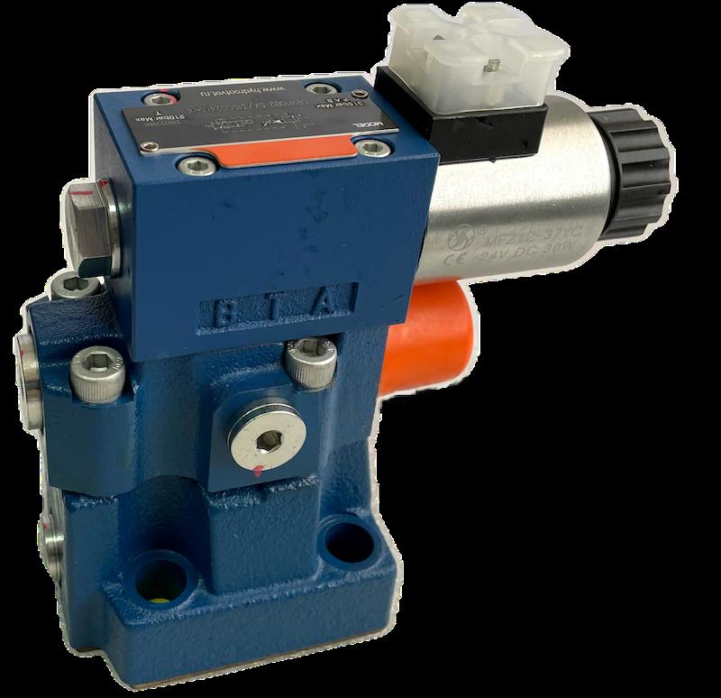 DBW10B2-5X/200CW220-50N9K4 - Предохранительный клапан Ду10 с давлением настройки до 200 бар, управление - X и Y - внутренние с разгрузкой B = открыт с электроуправлением W220