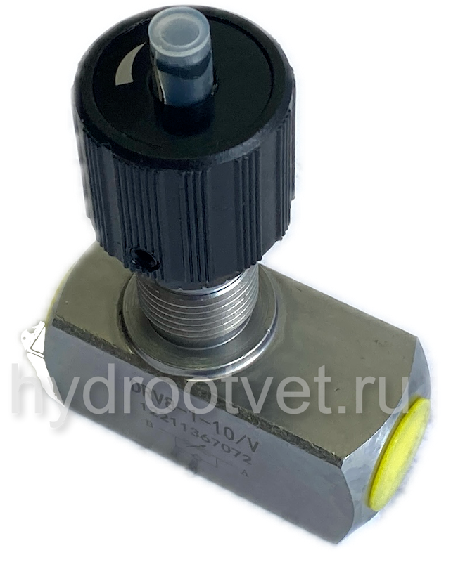 DRV08-1-10/V - Дроссель трубного монтажа c рукояткой, G1/4, обратный клапан - есть