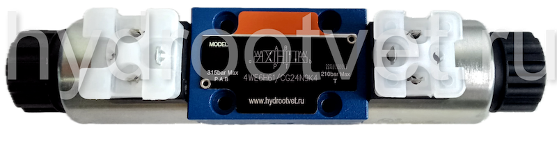 4WE6H61/CG12N9K4 - Гидрораспределитель золотниковый Ду 6 с электроуправлением, схема H (14), электроуправление G12, возврат - пружинный