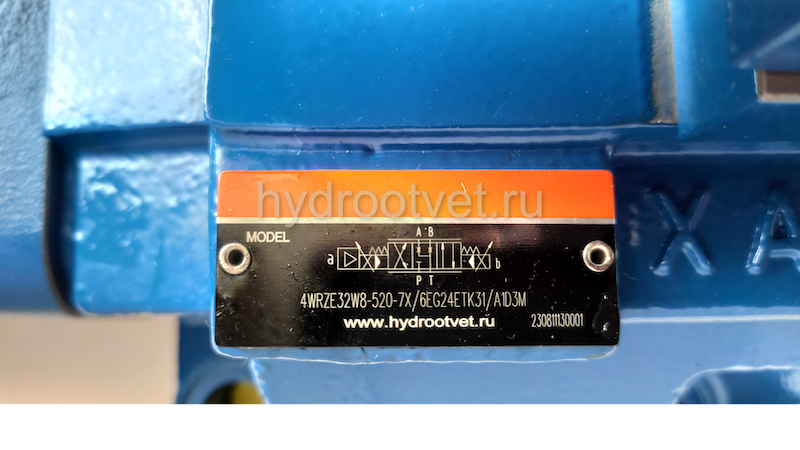 4WRZE32W6-520-7X/6EG24ETK31/A1D3M - Пропорциональный распределитель Ду32 со встроенным усилителем (OBE), номинальный расход 520 л/мин, схема W6-, каналы управления ET - X и Y - внутренние, сигнал управления ± 10 В