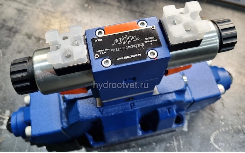 4WEH25J6X/6EG24N9ETS2K4/10D3 - Гидрораспределитель с электроуправлением Ду25 схема J (34), с регулировкой хода золотника