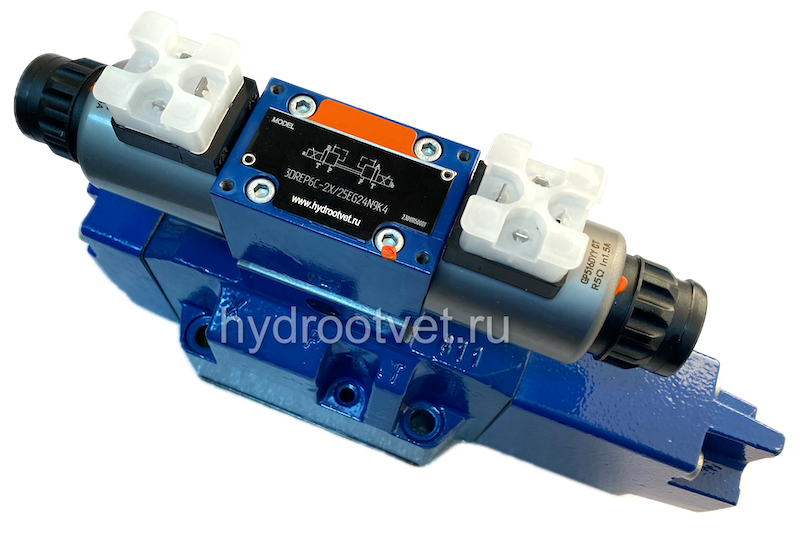 4WRZ16W8-100-7X/6EG24N9ETK4/D3V - Пропорциональный распределитель Ду16 без усилителя, номинальный расход 100 л/мин, схема W8, каналы управления ET - X и Y - внутренние