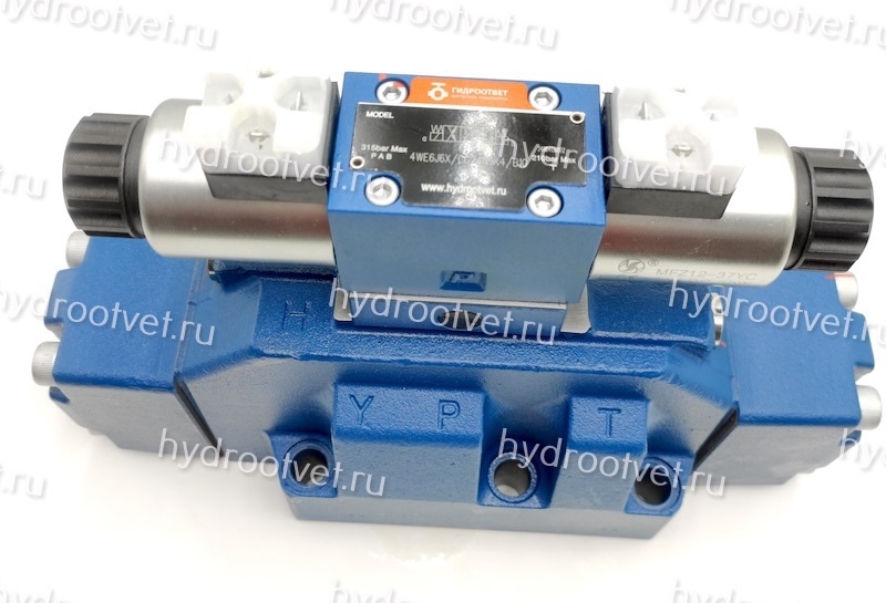 H-4WEH25J6X/6EG24N9ETK4/B10D3 - Гидрораспределитель с электроуправлением Ду25 схема J (34), напряжение G24, каналы управления ET - X и Y - внутренние