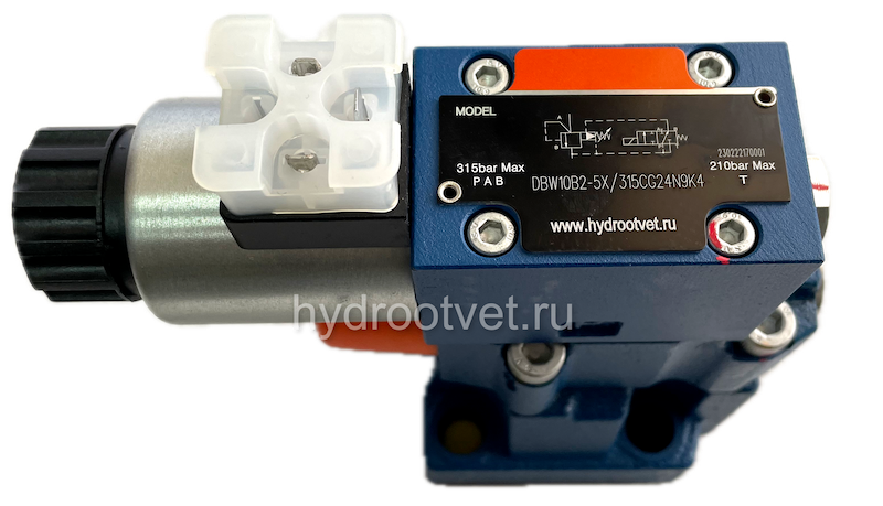 DBW10B2-5X/100XCW220-50N9K4 - Предохранительный клапан Ду10 с давлением настройки до 100 бар, управление - X - внешний с разгрузкой B = открыт с электроуправлением W220