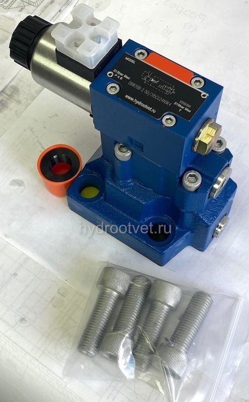 DBW20B2-5X/200CG24N9K4 - Предохранительный клапан Ду25 с давлением настройки до 200 бар, управление - X и Y - внутренние с разгрузкой B = открыт с электроуправлением G24