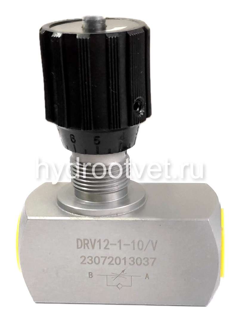DRV12-1-10/V - Дроссель трубного монтажа c рукояткой, G1/2, обратный клапан - есть