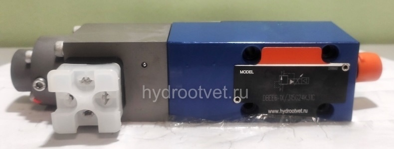 DBEE6-1X/100YG24K31M - Пропорциональный предохранительный клапан Ду6 (расход до 30 л/мин), давление регулировки до 100 бар, встроенные усилитель = есть, монтаж - на плиту
