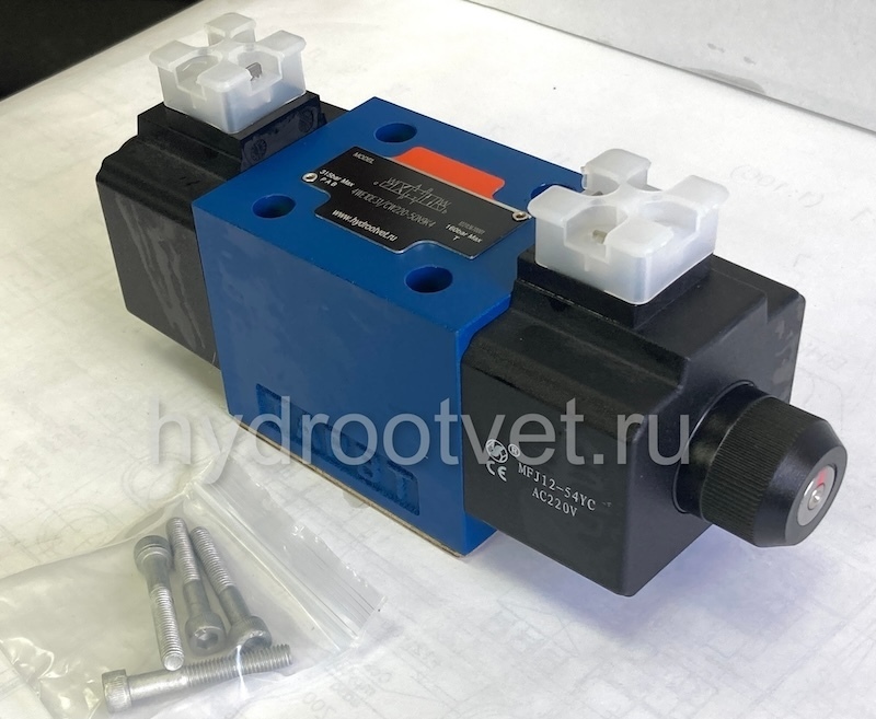 4WE10F31/CW220-50N9K4 - Гидрораспределитель золотниковый Ду 10 с электроуправлением W230, схема F (54), возврат - пружинный