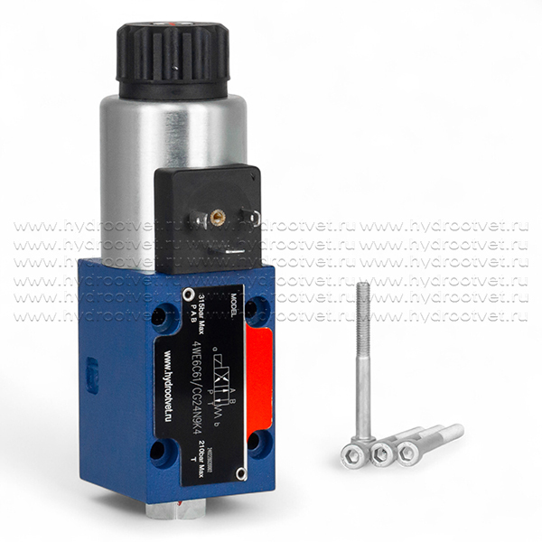 4WE6C61/CG24N9K4 - Гидрораспределитель золотниковый Ду 6 с электроуправлением, схема C (574), электроуправление G24, возврат - пружинный