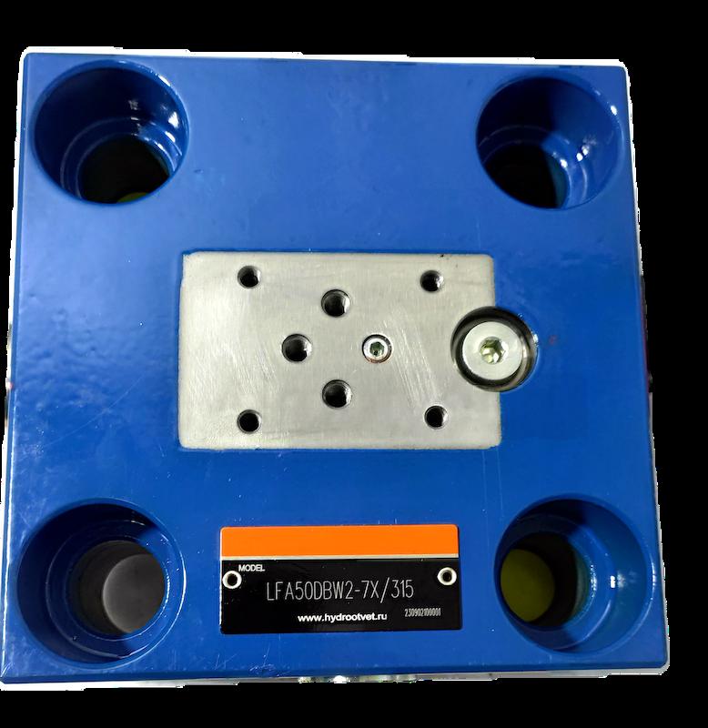 LFA50DBW2-7X/315 - Крышка для логического клапана, типоразмер Ду50 функционал - DBW2 = крышка с предохранительным клапаном с ручной настройкой с функцией разгрузки, под установку распределителя Ду6, два выхода X и Y, элемент регулировки - винт под шестигр
