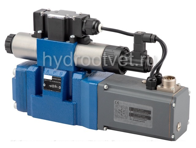 4WRTE10V25L-4X/6EG24K31/A1M - Пропорциональный быстродействующий распределитель с обратной связью по положению золотника и со встроенным усилителем (OBE), Ду10, A1 = ±10 В, номинальный расход 25 л/мин, схема V, каналы управления X и Y = внешние