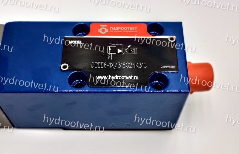 DBEE6-1X/315G24K31C - Пропорциональный предохранительный клапан Ду6 (расход до 15 л/мин), давление регулировки до 315 бар, встроенные усилитель = есть, монтаж - на плиту