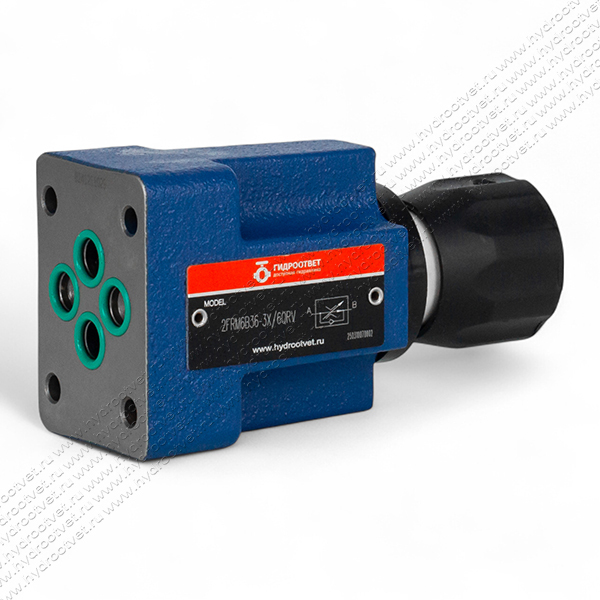 2FRM6B36-3X/6QRV - Регулятор расхода Ду 6 для монтажа на плиту, номинальный расход 6 л/мин, B = без доп. канала (стандарт), обратный клапан - есть