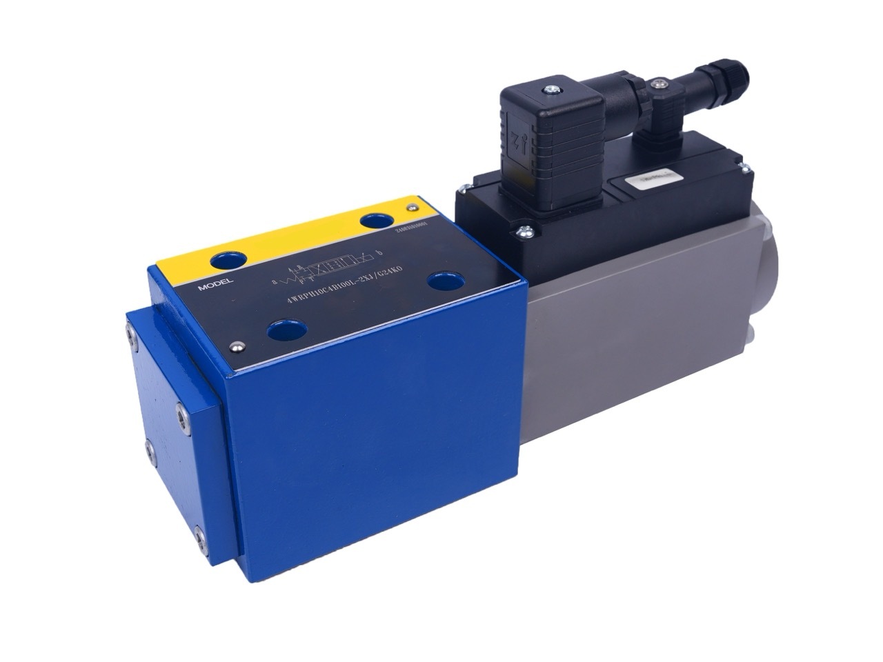 4WRPH10C4B100L–2X/G24Z4/M - Сервораспределитель Ду10 с обратной связью по положению золотника без усилителя, номинальный расход 100 л/мин, характеристика L - линейная, схема C4