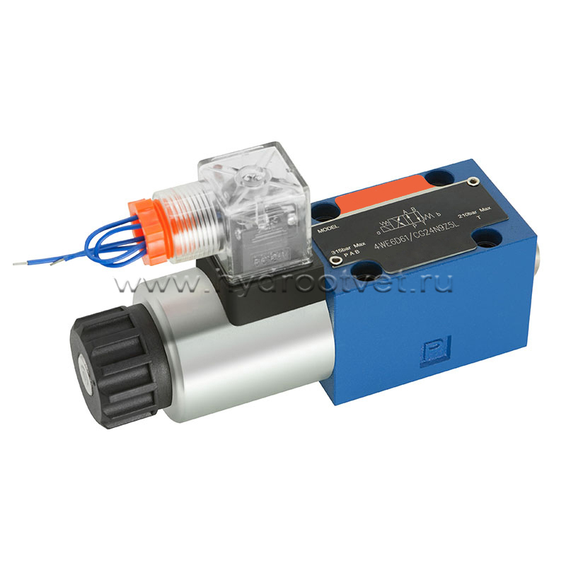 4WE6HB61/CG24N9K4 - Гидрораспределитель золотниковый Ду 6 с электроуправлением, схема HB (14-2), электроуправление G24, возврат - пружинный