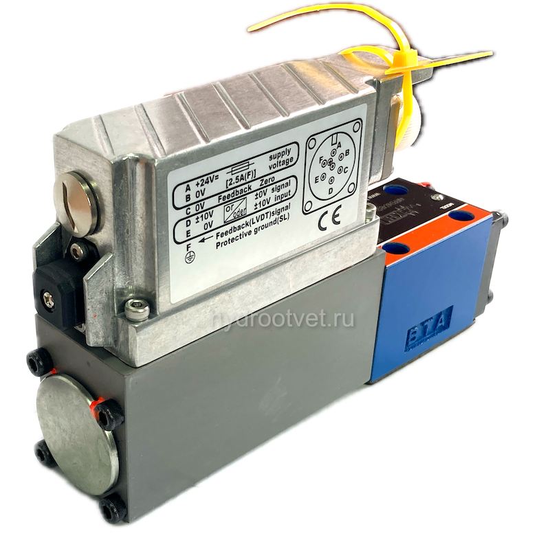 4WRPEH6CB04L-2X/G24K0/A1M - Сервораспределитель Ду6 с обратной связью по положению золотника и встроенным усилителем (OBE), номинальный расход 4 л/мин, характеристика L - линейная, схема C, сигнал управления A1 = ±10 V