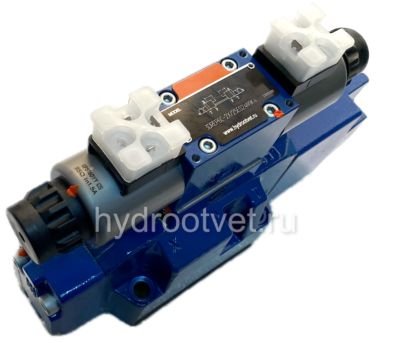 4WRZ16W6-150-7X/6EG24N9ETK4/D3V - Пропорциональный распределитель Ду16 без усилителя, номинальный расход 150 л/мин, схема W6, каналы управления ET - X и Y - внутренние