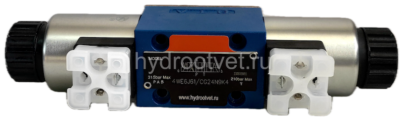 4WE6J61/CG12N9K4 - Гидрораспределитель золотниковый Ду 6 с электроуправлением, схема J (34), электроуправление G12, возврат - пружинный