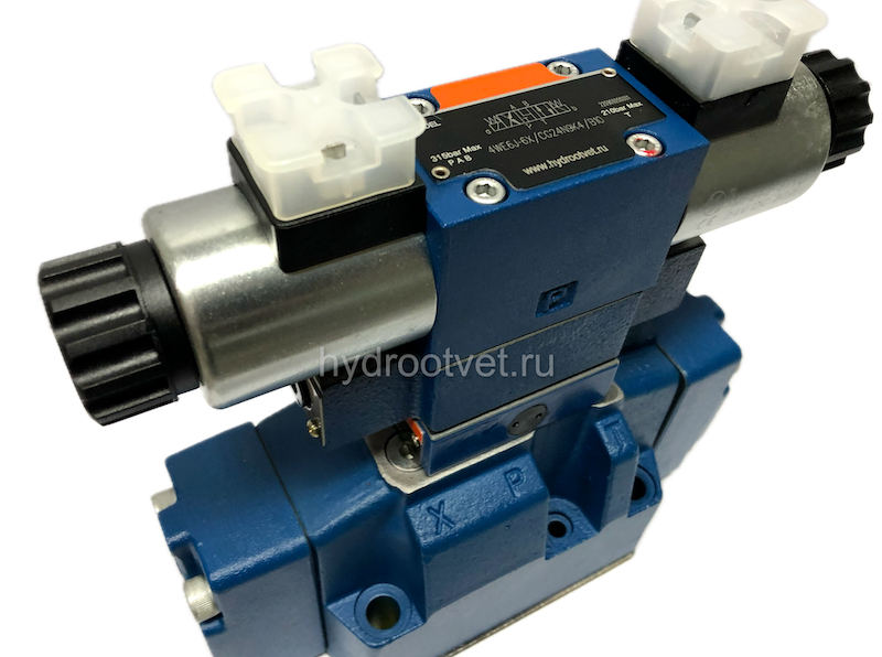 4WEH16J7X/6EG24N9ETSK4/B10 - Гидрораспределитель с электроуправлением Ду16 схема J (34), напряжение G24, каналы управления ET - X и Y - внутренние