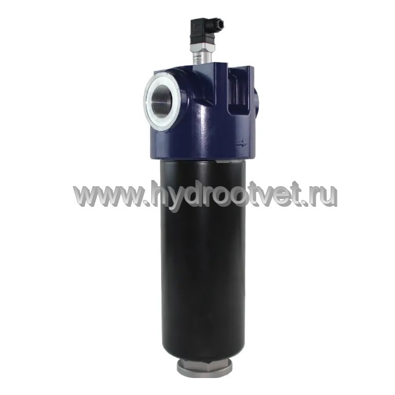 WKLFBN/HC330IF10D1.1/-L24 - Линейный фильтр гидравлический одинарный модели LF тонкость фильтрации 10 мкм, типоразмер 330, вид присоединения: резьба G11/2, материал корпуса - алюминий, рабочее давление до 100 бар, визуально-электрический (лампа с напряжен
