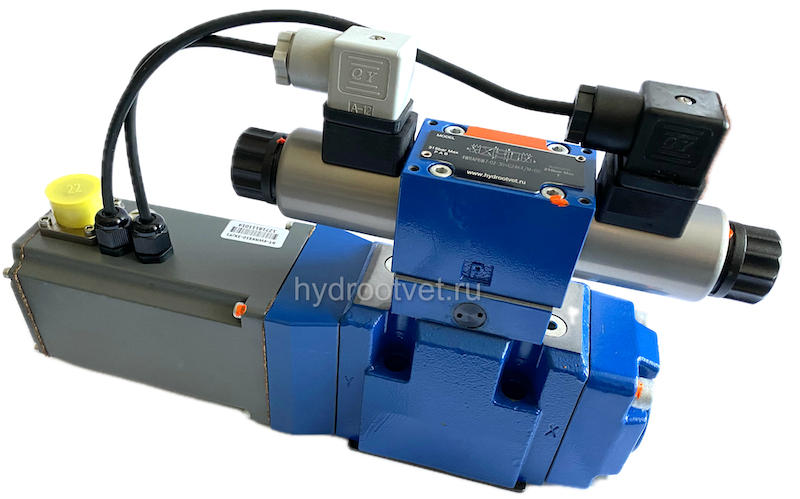 4WRKE10W8-50L-3X/6EG24ETK31/A1D3M - Пропорциональный распределитель с обратной связью по положению золотника и со встроенным усилителем (OBE), Ду10, A1 = ±10 В, номинальный расход 50 л/мин, схема W8-, каналы управления ET = X и Y - внутренние