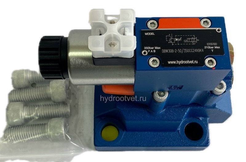 DBW30B2-5X/200CG24N9K4 - Предохранительный клапан Ду32 с давлением настройки до 200 бар, управление - X и Y - внутренние с разгрузкой B = открыт с электроуправлением G24