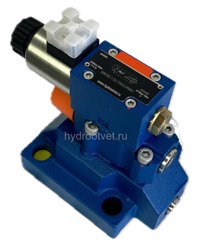 DBW30B2-5X/200CG24N9K4 - Предохранительный клапан Ду32 с давлением настройки до 200 бар, управление - X и Y - внутренние с разгрузкой B = открыт с электроуправлением G24