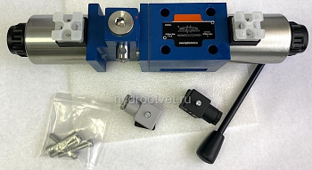 4WEMM10JB3X/CG24N9Z4 - Гидрораспределитель золотниковый Ду10 с электрическим и ручным управлением от рычага, схема JB (34-2), электроуправление G24, возврат - пружинный