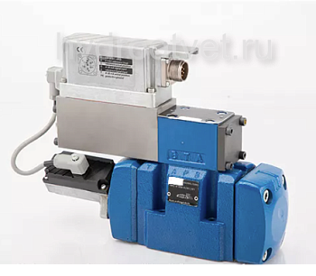 4WRLE10V1-100L-4X/MPT/24A1 - Пропорциональный сервораспределитель с обратной связью по положению золотника и со встроенным усилителем (OBE), Ду10, A1 = ±10 В, номинальный расход 100 л/мин, схема V1-, каналы управления PT = X и Y - внутренние