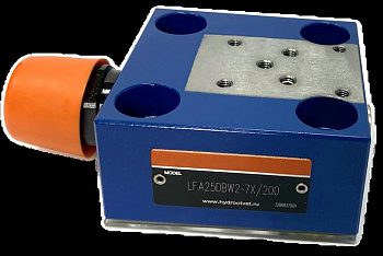 LFA25DBW2-7X/200 - Крышка для логического клапана, типоразмер Ду25 функционал - DBW2 = крышка с предохранительным клапаном с ручной настройкой с функцией разгрузки, под установку распределителя Ду6, два выхода X и Y, элемент регулировки - винт под шестигр